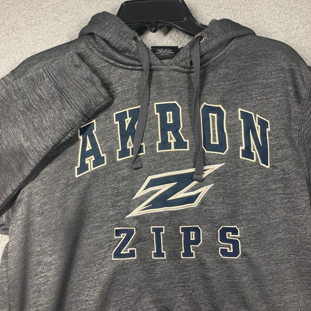 University of Akron Zips Hoodie Adult Med Gray Long Sleeve Pullover Sweatshirt